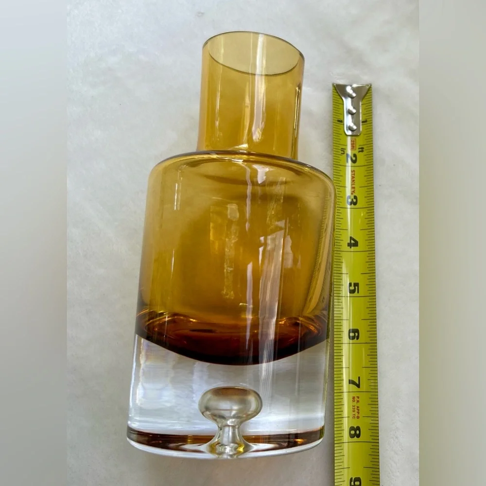 Vintage KROSNO Poland Glass Amber Bubble Crystal Decanter 8